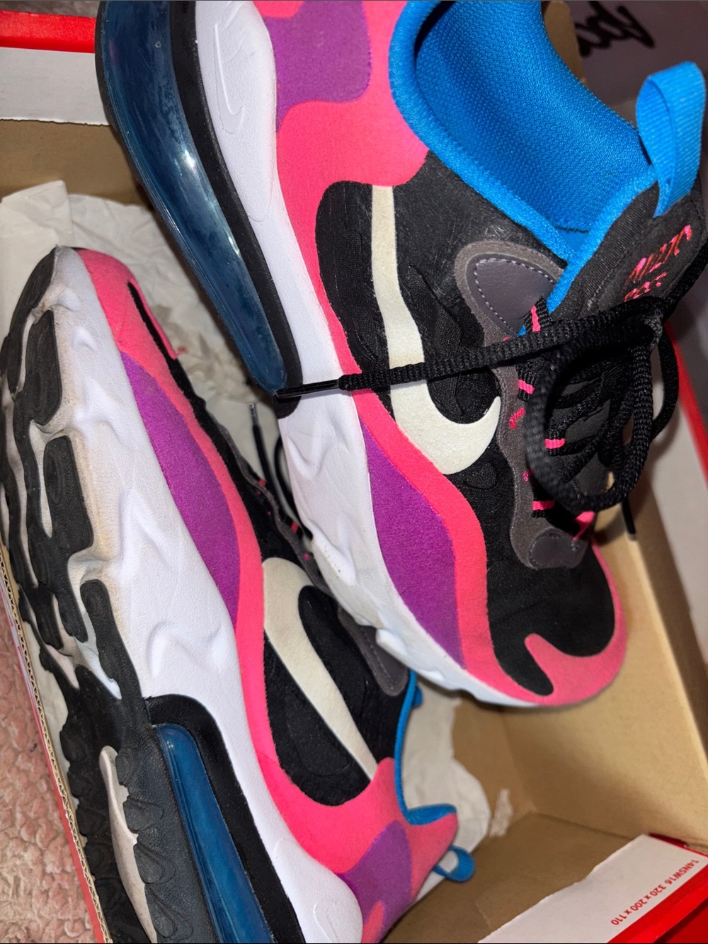 Vibrant Multi-Color Airmax 270 react - Pink, Purple, Blue, Black